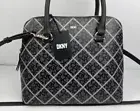 DKNY BRYANT MEDIUM ROUND SATCHEL Handbag Sig Black Logo PVC $198 NEW