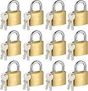 HOX 12-Pack Keyed Padlock, Waterproof and Rustproof, Solid Brass Lock with 1-1/4" Wide Body, Padlock with Keys for Storage Unit, Sheds, Garages and Fence