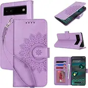 for Google Pixel 6A Case Wallet with Cards Holder,Coque for Google Pixel6A Flower Strap Case,Leather Case Women Flip Cover Bag étui portefeuille Pour Femmes for Google Pixel 6A Purple