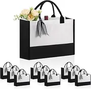 [OKBA] 10 PCS Personalized Classic Canvas Tote Bag(Black and White), Inside Zipper Pocket Grocery Tote DIY Gift， for Wedding, Birthday, Beach, Perfect Gifts for Women, Mom, Teachers, Friends, Black and