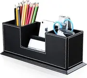 KINGFOM Office Supplies Desk Organizer Pu Leather Storage Box 4 Divided Compartments For Pen Business Card Remote Control Mobile Phone Cosmetics Collection Holder Black