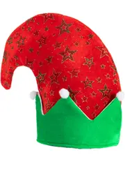 Plush Red and Green Star Print Christmas Elf Costume Hat