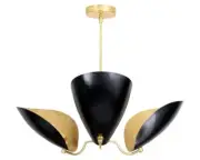 3 light Mid Century Modern SCUDO Chandelier Curved Shades Handmade Vintage