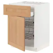 METOD / MAXIMERA base cab f hob/drawer/2 wire bskts, white/Vedhamn oak, 60x60x80 cm