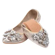 Nevenka Women Flat Shoes Rhinestone Sparkly Comfort Slip Ons Shoes-Gold1