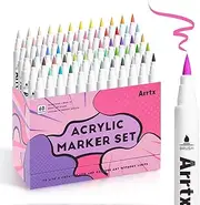 [Arrtx] Paint Markers Paint Pens 60 Colors, Acrylic Paint Pens for Artists Adults Coloring Drawing Cartoon Anime Comic - Brush Tip for Rock Painting, Wood, Canvas, DIY Crafts Making Art Supplies-60B