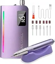 Professional Coreless Electric Nail Drill, 45000 RPM Portable Alloy Nail File Machine Rechargeable for Nail Salon,Midicure,Pedicure (Purple)
