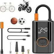 Smart Portable Tire Inflator, Portable Mini Air Inflator for Car Tires with LED Light and Phone Charger, 150 Psi Air Pump for Car, Bike, Motorcycle, Balls, Digital Display (Dual Power Model)