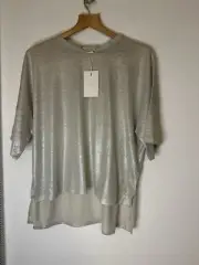 Ladies Ted Baker Size 2 UK 10 New With Tags Linen Pearl Silver T-shirt Top