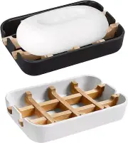 Fibra De Bambu Moderna 2 Paquete Combinacion De Plato De Jabon Y Jabon Extraible