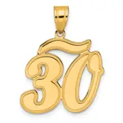 14k Yellow Gold Brushed Border Script Number 30 Pendant