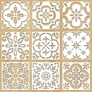 9 Pieces Large Mexican Tile Stencils 12"x12" Reusable Wall Templates Floor Tile Stencils for Painting on Floors, Tile, Concrete Patio, Wall, Furniture, Canvas, Mexican Talavera Stencils