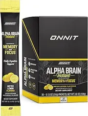 ONNIT Alpha Brain Instant - Meyer Lemon Flavor - Nootropic Brain Booster Memory Supplement - Brain Support for Focus, Energy & Clarity - Alpha GPC Choline, Cats Claw, L-Theanine, Bacopa - 30ct