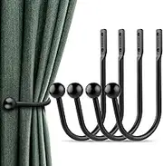 Curtain Holdbacks, 4 pcs Curtains Holder Wall Mounted Drapery Tiebacks Retro Window Hook for Home Decor, Matte Black