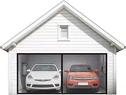 Magnetic Garage Door Screen for 2 Car 16x7 ft Double Door Mesh with Hook and Loop Tape, Heavy Duty Retractable Fiberglass Screen Door Self Sealing Magnetic Closure
