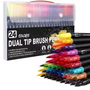 Colouring Pens 24 Colours Dual Brush Pens Felt Tip Pens Art Markers Drawing5742