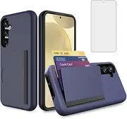 [Asuwish] Phone Case for Samsung Galaxy S24/S25 5G with Tempered Glass Screen Protector Cover and Credit Card Holder Stand Slim Hybrid Mobile Cell Accessories S 24 24S 25 25S G5 SM-S931U Women Navy Blue