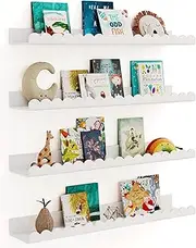 G&W Gruwald 4 Pack White 23 Inches Acrylic Book Shelf for Kids Room, Floating Kids Book Shelves for Wall, Nursery Book Shelves, Magazine Rack, Picture Ledge (White, 23)