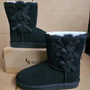 Koolaburra UGG K Victoria Bow Short Girls Boots Black Suede 1019372 Size 3