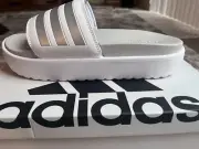 Adidas Adilette Platform Slides - Cloud White / Zero Metalic / Grey Sz 10