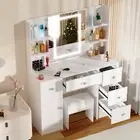 For Bedroom Dressing Table With Light Mirror,Drawer,Vanity Makeup Desk Stool Set
