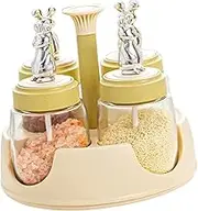 Spice Rack Organiser 360 Degree Rotation Spice Rack Salt Shaker with Lid Glass Flavoring Bottle for Kitchen Restaurant Home(Yellow)