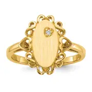 14K Yellow Gold 11.5x6.0mm Open Back AA Real Diamond Signet Ring
