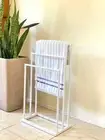 Metal Bathroom Towel Stand Rail Rack Scarf Display 75cmHx42cmLx22cmW White Color