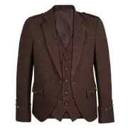 Men's Brown Tweet Argyle Kilt Jacket And 5 Button Vest Wedding Kilts Jacket