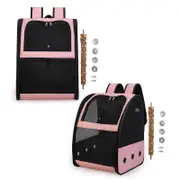 Birds Parrot Carrier Backpack Breathable Travel Bags Cage with Standing Perch-Pink