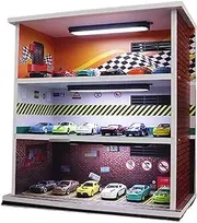 Car Garage Protective Organizer Scene Parking lot garage model scene 1:64 Three parking spaces with light strip acrylic black toy alloy car model acrylic storage dustproof cabinet ornaments Simulation