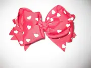 Tween girls heart print bow hair clip red nip kawaii 80s retro