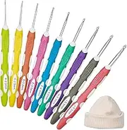 Crochet Hooks Set, 9Pcs Colorful Ergonomic Comfort Crochet Hooks Soft Rubber Grip Crochet Needles for Craft Weaving Beginners Adults Knitting Tools, Size 2mm to 6mm