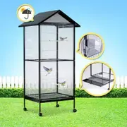 Large Bird Cage Parrot Pet House Canary Budgies Home Aviary Perch Indoor Outdoor Stand Alone Apex Roof & Wheels 185cm