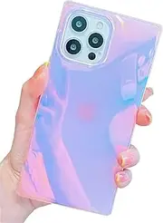 [BANAILOA] Compatible with iPhone 14 Pro Max Case Rectangle,Colorful Blue-Ray Holographic Case Slim Soft TPU Sparkle Luxury Protective Cover Designed for 14 Pro Max - 6.7 inch (Blue Light)