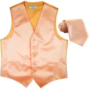 New formal men's tuxedo vest waistcoat & necktie horizontal stripes peach prom