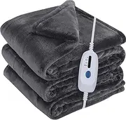 Heated Electric Blanket Soft Plush Flannel Full Size 72" x 84", Fast Heat, Machine Washable, Warm and Comfortable, 4 Heating Settings & 10 Hours Auto Shut-Off, Dark Grey