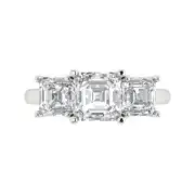 Three-Stone Engagement Ring - 14K White Gold, 4ct Emerald Cut Simulated Diamond
