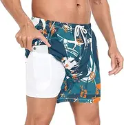 [GuoChe] Mens Swim Trunks Men 2In1 Workout Running Shorts 1970s Disco Retro Grunge Graffiti with Pockets and Compression, 1970s Disco Retro Grunge Graffiti20, Small