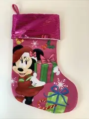 New Disney Minnie Mouse Christmas Stocking Kissing Minnie Mickey Mouse Tin