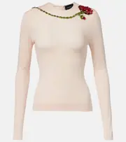 [Simone Rocha] Simone Rocha Crystal-embellished mesh top AU 4 pink