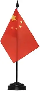 6PCS 21x14cm Chinese Flag China Table Flag With Wooden Stick & Black Base