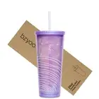 SIP 24oz (710ml) Double Wall Plastic Tumbler with Lid and Straw Cold Drink Tr...