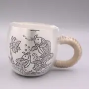 Solid S999 Fine Silver Handle Tea Cup Double Fish Coffee Wine Drinking Cup 2.6in
