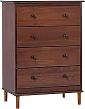 Walker Edison Modern Tall 4 Solid Wood Dresser Bedroom Storage Drawer Organizer Closet Hallway, 40 Inch, Walnut-T
