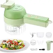 YARRD 4 in 1 Portable Electric Vegetable Cutter Set Mini Food Slicer and Chopper for Kitchen Multifunctional Wireless Grinder Peeler Clean Brush Function Multifunctional, Green