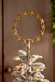 Anthropologie Starry DOUBLE Ring STAR Tree Topper & Stand CHRISTMAS HOLIDAY GOLD