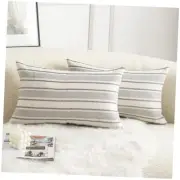 Decorative Boho Lumbar Throw Pillow Covers, 12" x 20" (Pack of 2) Grey