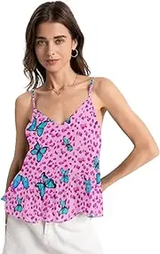 [ODAWA] Womens Summer Tops V Neck, Leopard Print Blue Butterflies Loose Fit V Neck Sleeveless Chiffon Tops XS-XL