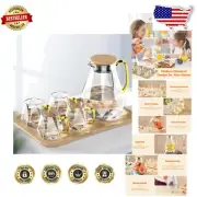 Chic 68 oz Glass Pitcher with Cups and Bamboo Tray - Perfect for Entertaining